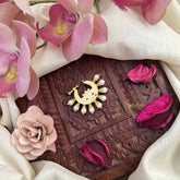Vriksham Lotus Style Red Stone Jadau Press Naths/Nose Pin-Pearls-J3868